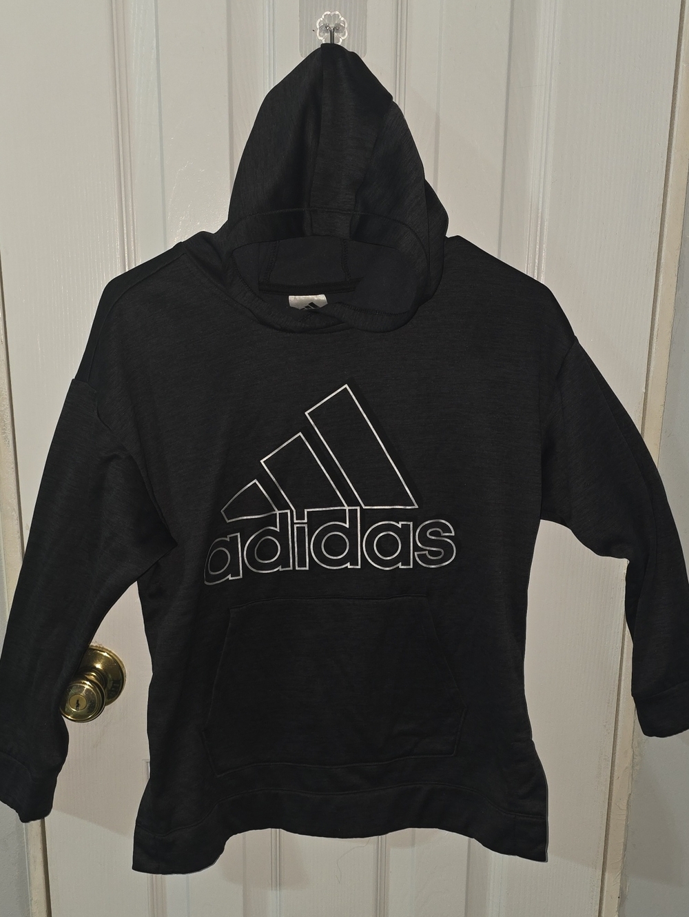 adidas Black Hoodie with White Logo - Kids Pullover